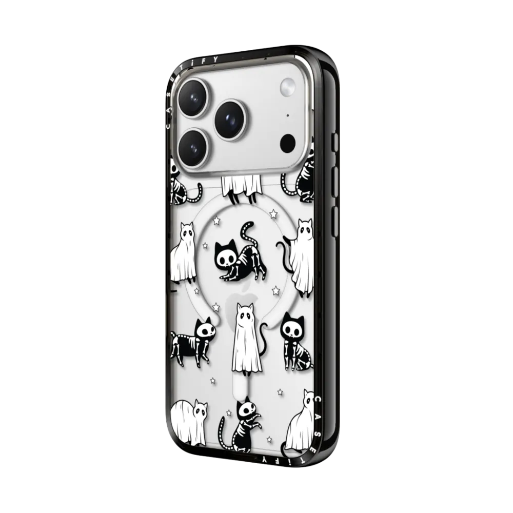 Compact iPhone 17 Pro Max Case MagSafe Compatible - Halloween Ghost Cats and Skeleton Cats