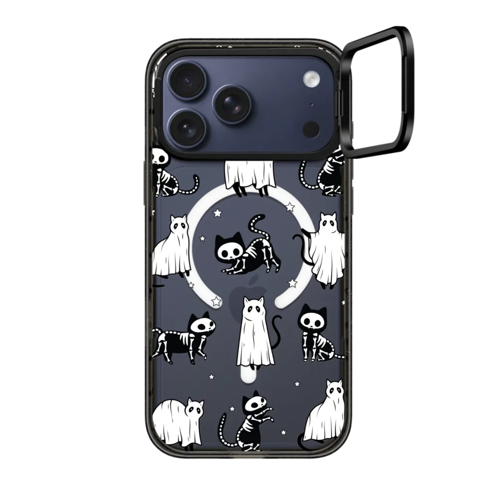 Impact Ring Stand iPhone 17 Pro Max Case MagSafe Compatible - Halloween Ghost Cats and Skeleton Cats