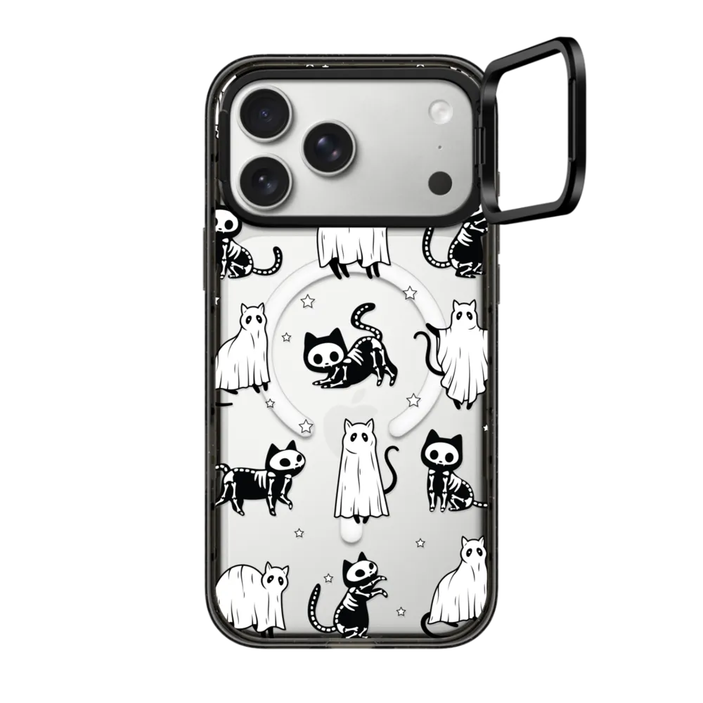 Impact Ring Stand iPhone 17 Pro Max Case MagSafe Compatible - Halloween Ghost Cats and Skeleton Cats