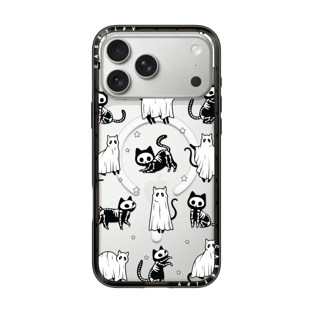 Compact iPhone 17 Pro Max Case MagSafe Compatible - Halloween Ghost Cats and Skeleton Cats