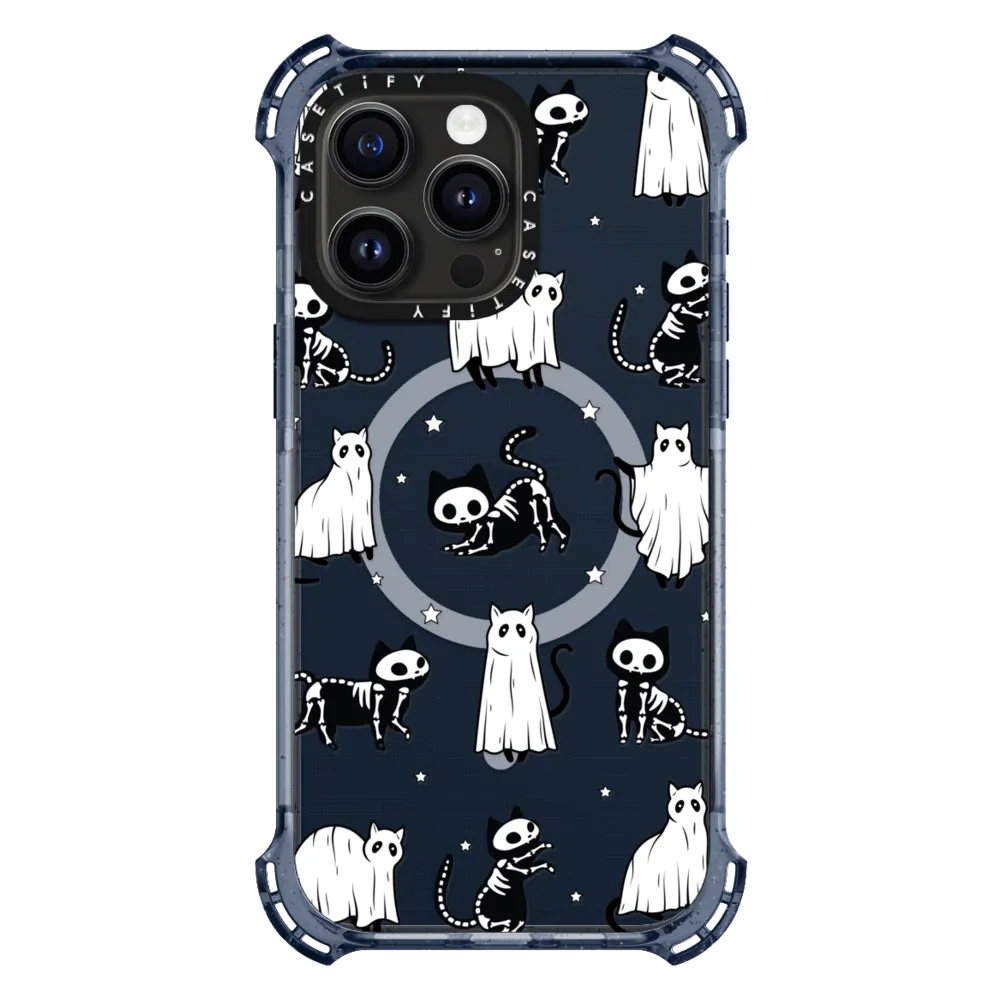 Bounce iPhone 15 Pro Max Case MagSafe Compatible - Halloween Ghost Cats and Skeleton Cats