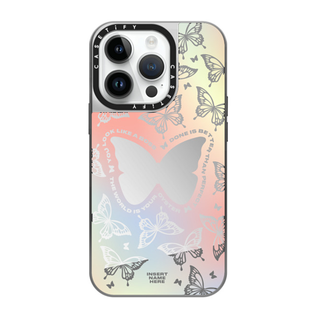 Insert Name Here x CASETiFY iPhone 14 Pro ケース シルバー (シルバーバンパー) ミラーケース MagSafe対応 You Give Me Butterflies