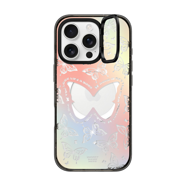 Insert Name Here x CASETiFY iPhone 16 Pro ケース ブラック インパクトリングスタンドケース MagSafe対応 You Give Me Butterflies