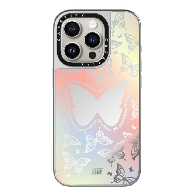 Insert Name Here x CASETiFY iPhone 15 Pro ケース シルバー (シルバーバンパー) ミラーケース MagSafe対応 You Give Me Butterflies