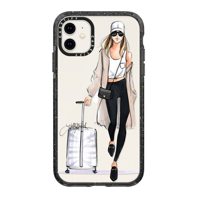 Holly Nichols x CASETiFY iPhone 11 ケース ブラック インパクトケース Ready, Set, Jet (Travel Girl Fashion Illustration)