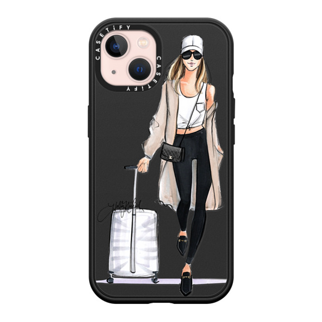 Holly Nichols x CASETiFY iPhone 13 ケース マットブラック インパクトケース MagSafe対応 Ready, Set, Jet (Travel Girl Fashion Illustration)