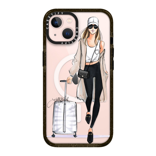 Holly Nichols x CASETiFY iPhone 13 ケース ブラック インパクトケース MagSafe対応 Ready, Set, Jet (Travel Girl Fashion Illustration)