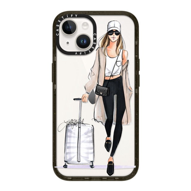 Holly Nichols x CASETiFY iPhone 14 ケース ブラック インパクトケース Ready, Set, Jet (Travel Girl Fashion Illustration)