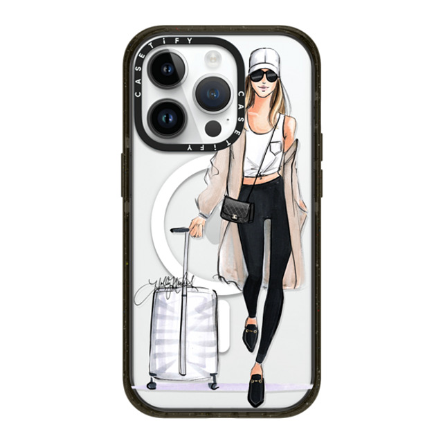 Holly Nichols x CASETiFY iPhone 14 Pro ケース ブラック インパクトケース MagSafe対応 Ready, Set, Jet (Travel Girl Fashion Illustration)