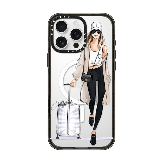 Holly Nichols x CASETiFY iPhone 16 Pro Max ケース ブラック インパクトケース MagSafe対応 Ready, Set, Jet (Travel Girl Fashion Illustration)