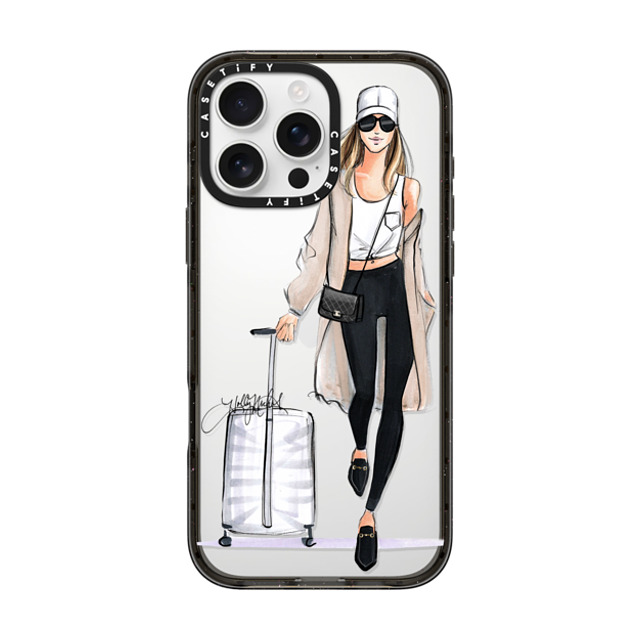 Holly Nichols x CASETiFY iPhone 16 Pro Max ケース ブラック インパクトケース Ready, Set, Jet (Travel Girl Fashion Illustration)