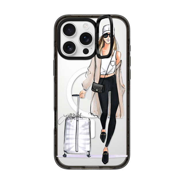 Holly Nichols x CASETiFY iPhone 16 Pro Max ケース ブラック インパクトリングスタンドケース MagSafe対応 Ready, Set, Jet (Travel Girl Fashion Illustration)