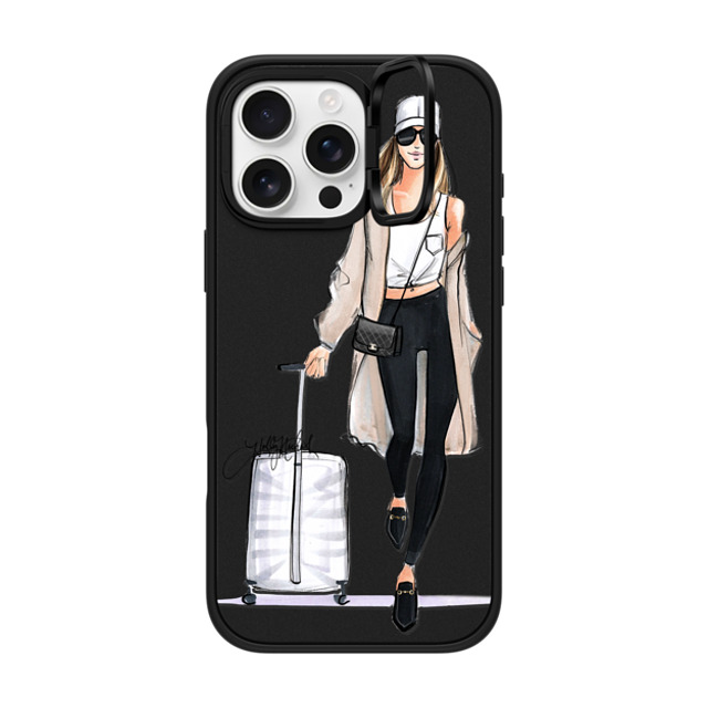 Holly Nichols x CASETiFY iPhone 16 Pro Max ケース マットブラック インパクトリングスタンドケース MagSafe対応 Ready, Set, Jet (Travel Girl Fashion Illustration)