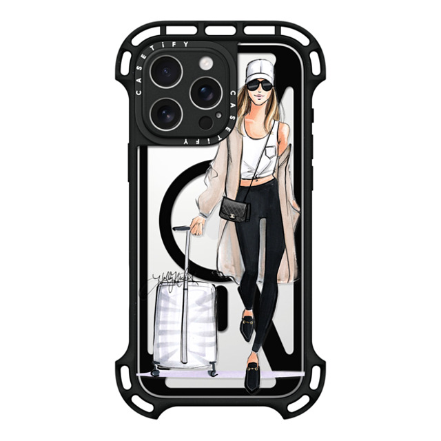 Holly Nichols x CASETiFY iPhone 16 Pro Max ケース ブラック ウルトラ バウンスケース MagSafe対応 Ready, Set, Jet (Travel Girl Fashion Illustration)