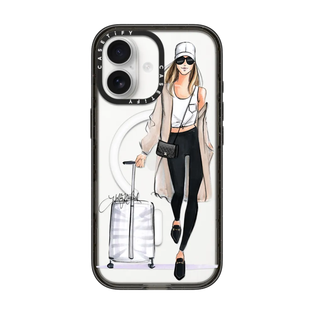 Impact iPhone 17 Case MagSafe Compatible - Ready, Set, Jet (Travel Girl Fashion Illustration)