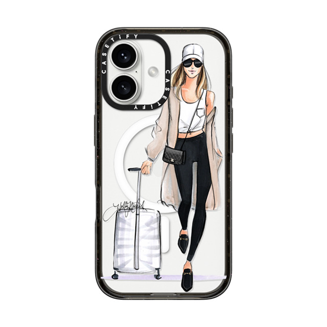 Holly Nichols x CASETiFY iPhone 16 ケース ブラック インパクトケース MagSafe対応 Ready, Set, Jet (Travel Girl Fashion Illustration)