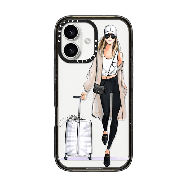 Holly Nichols x CASETiFY iPhone 16 ケース ブラック インパクトケース Ready, Set, Jet (Travel Girl Fashion Illustration)