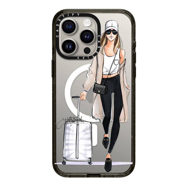 Holly Nichols x CASETiFY iPhone 15 Pro Max ケース ブラック インパクトケース MagSafe対応 Ready, Set, Jet (Travel Girl Fashion Illustration)