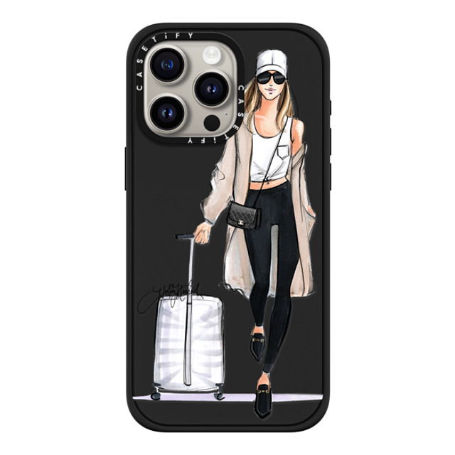 Holly Nichols x CASETiFY iPhone 15 Pro Max ケース マットブラック インパクトケース MagSafe対応 Ready, Set, Jet (Travel Girl Fashion Illustration)