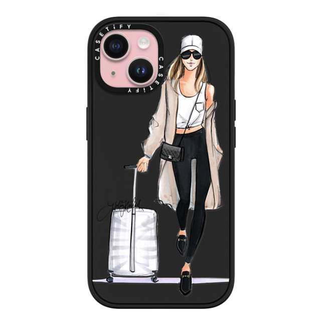 Holly Nichols x CASETiFY iPhone 15 ケース マットブラック インパクトケース MagSafe対応 Ready, Set, Jet (Travel Girl Fashion Illustration)