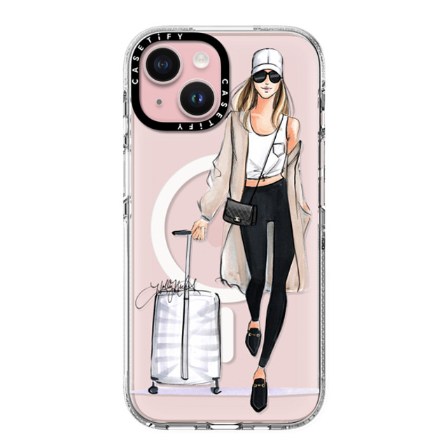 Holly Nichols x CASETiFY iPhone 15 ケース クリア クリア ケース MagSafe対応 Ready, Set, Jet (Travel Girl Fashion Illustration)