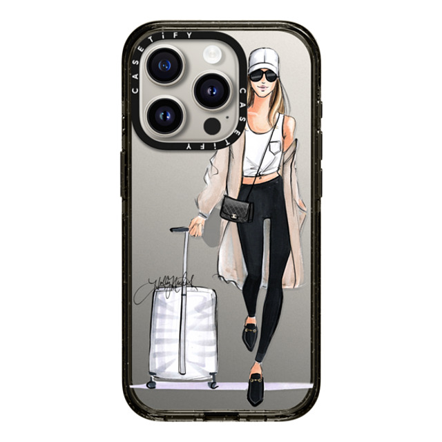 Holly Nichols x CASETiFY iPhone 15 Pro ケース ブラック インパクトケース Ready, Set, Jet (Travel Girl Fashion Illustration)