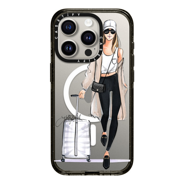 Holly Nichols x CASETiFY iPhone 15 Pro ケース ブラック インパクトケース MagSafe対応 Ready, Set, Jet (Travel Girl Fashion Illustration)