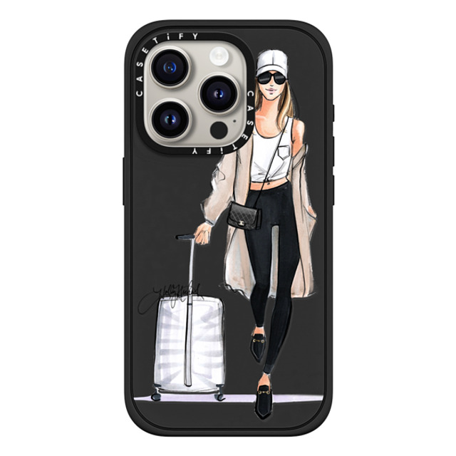 Holly Nichols x CASETiFY iPhone 15 Pro ケース マットブラック インパクトケース MagSafe対応 Ready, Set, Jet (Travel Girl Fashion Illustration)