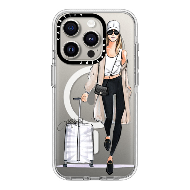 Holly Nichols x CASETiFY iPhone 15 Pro ケース クリア クリア ケース MagSafe対応 Ready, Set, Jet (Travel Girl Fashion Illustration)