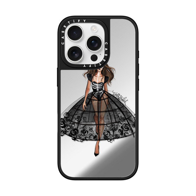 Holly Nichols x CASETiFY iPhone 16 Pro ケース Silver on Black ミラーケース MagSafe対応 Haunted, Halloween Couture Girl