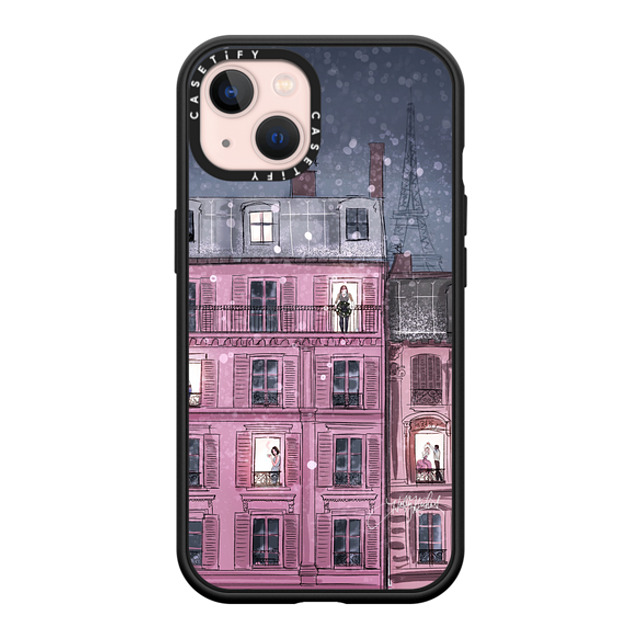 Holly Nichols x CASETiFY iPhone 13 ケース マットブラック インパクトケース MagSafe対応 Winter in Paris (Holiday Fashion Illustration Case)