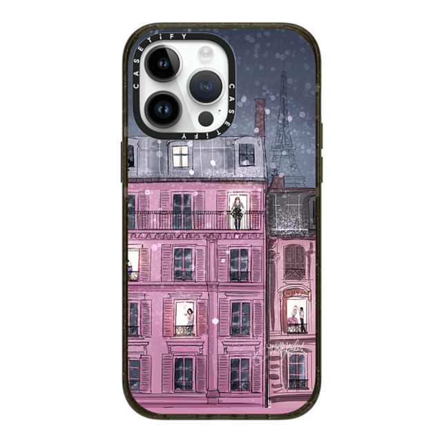 Holly Nichols x CASETiFY iPhone 14 Pro Max ケース ブラック インパクトケース MagSafe対応 Winter in Paris (Holiday Fashion Illustration Case)