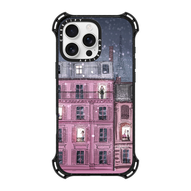 Holly Nichols x CASETiFY iPhone 16 Pro Max ケース ブラック バウンスケース Winter in Paris (Holiday Fashion Illustration Case)