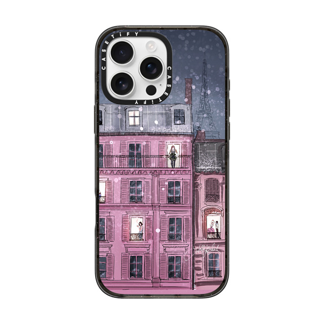 Holly Nichols x CASETiFY iPhone 16 Pro Max ケース ブラック インパクトケース MagSafe対応 Winter in Paris (Holiday Fashion Illustration Case)