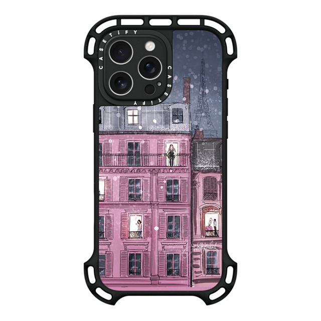 Holly Nichols x CASETiFY iPhone 16 Pro Max ケース ブラック ウルトラ バウンスケース MagSafe対応 Winter in Paris (Holiday Fashion Illustration Case)