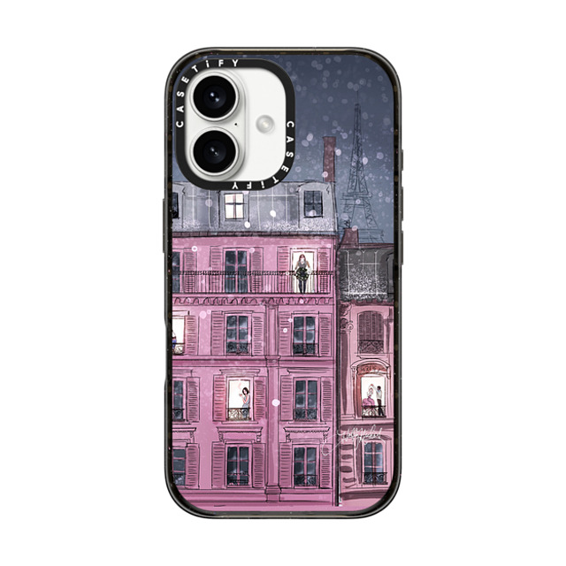 Holly Nichols x CASETiFY iPhone 16 ケース ブラック インパクトケース Winter in Paris (Holiday Fashion Illustration Case)