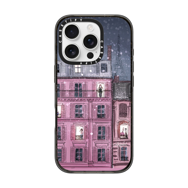 Holly Nichols x CASETiFY iPhone 16 Pro ケース ブラック インパクトケース MagSafe対応 Winter in Paris (Holiday Fashion Illustration Case)