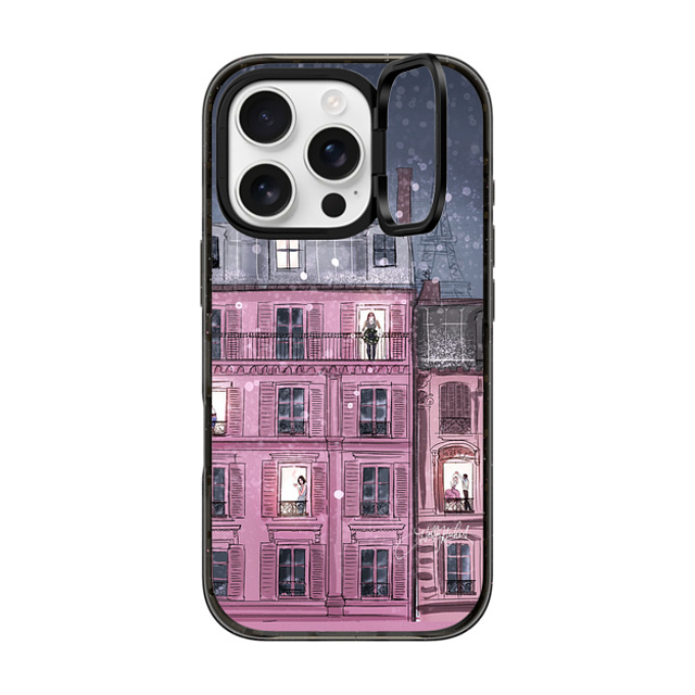 Holly Nichols x CASETiFY iPhone 16 Pro ケース ブラック インパクトリングスタンドケース MagSafe対応 Winter in Paris (Holiday Fashion Illustration Case)