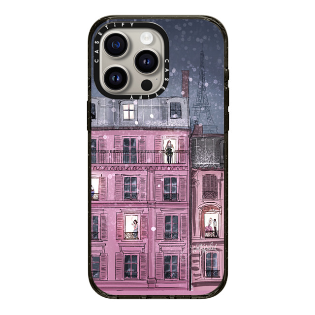 Holly Nichols x CASETiFY iPhone 15 Pro Max ケース ブラック インパクトケース MagSafe対応 Winter in Paris (Holiday Fashion Illustration Case)