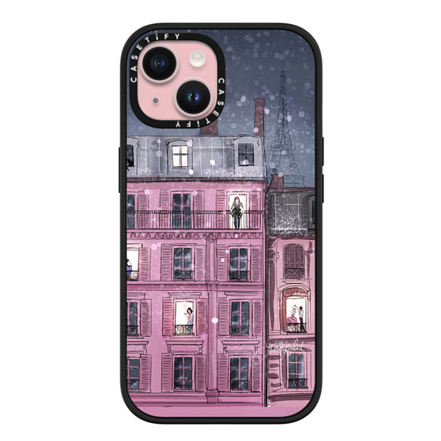 Holly Nichols x CASETiFY iPhone 15 ケース マットブラック インパクトケース MagSafe対応 Winter in Paris (Holiday Fashion Illustration Case)