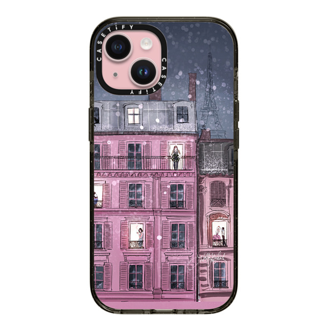 Holly Nichols x CASETiFY iPhone 15 ケース ブラック インパクトケース MagSafe対応 Winter in Paris (Holiday Fashion Illustration Case)