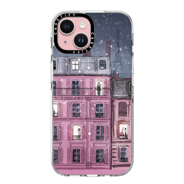 Holly Nichols x CASETiFY iPhone 15 ケース クリア クリア ケース MagSafe対応 Winter in Paris (Holiday Fashion Illustration Case)