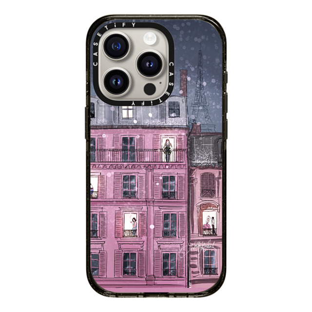 Holly Nichols x CASETiFY iPhone 15 Pro ケース ブラック インパクトケース Winter in Paris (Holiday Fashion Illustration Case)