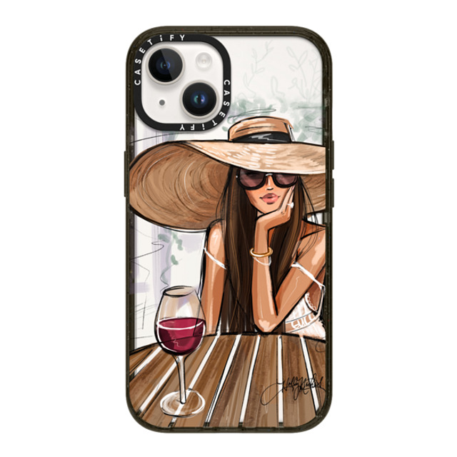 Holly Nichols x CASETiFY iPhone 14 ケース ブラック インパクトケース Dreamer with Red Wine (Fashion Illustration)