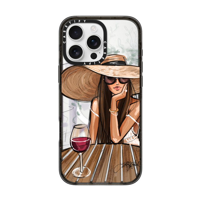 Holly Nichols x CASETiFY iPhone 16 Pro Max ケース ブラック インパクトケース MagSafe対応 Dreamer with Red Wine (Fashion Illustration)