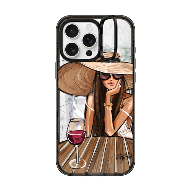 Holly Nichols x CASETiFY iPhone 16 Pro Max ケース ブラック インパクトリングスタンドケース MagSafe対応 Dreamer with Red Wine (Fashion Illustration)