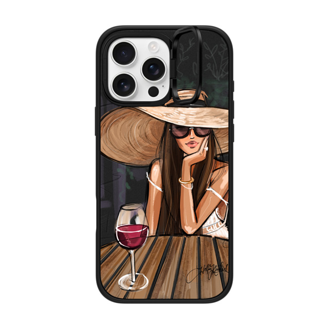 Holly Nichols x CASETiFY iPhone 16 Pro Max ケース マットブラック インパクトリングスタンドケース MagSafe対応 Dreamer with Red Wine (Fashion Illustration)