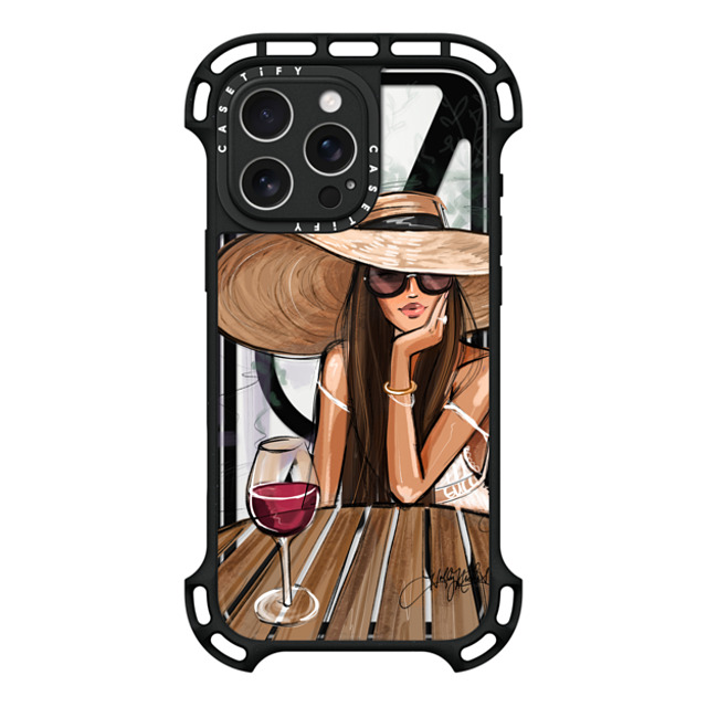 Holly Nichols x CASETiFY iPhone 16 Pro Max ケース ブラック ウルトラ バウンスケース MagSafe対応 Dreamer with Red Wine (Fashion Illustration)