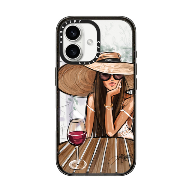 Holly Nichols x CASETiFY iPhone 16 ケース ブラック インパクトケース MagSafe対応 Dreamer with Red Wine (Fashion Illustration)