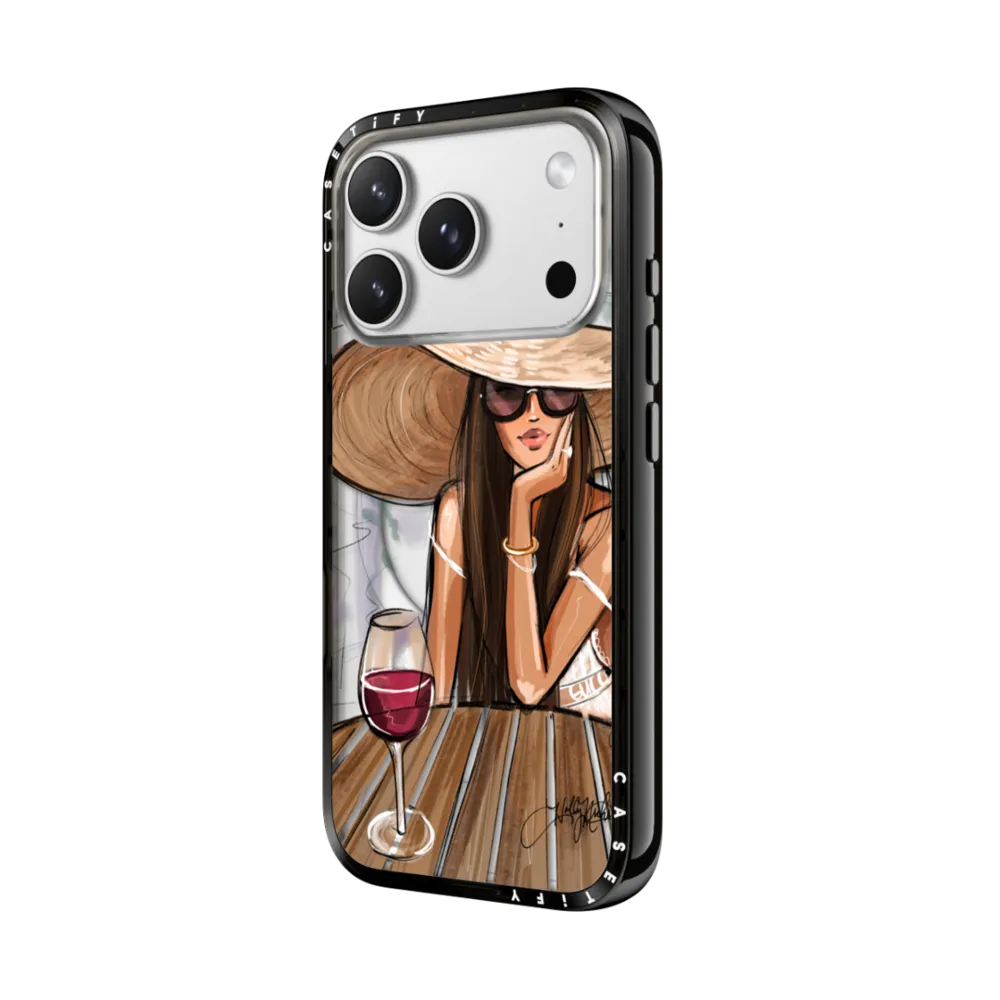 Compact iPhone 17 Pro Max Case MagSafe Compatible - Dreamer with Red Wine (Fashion Illustration)